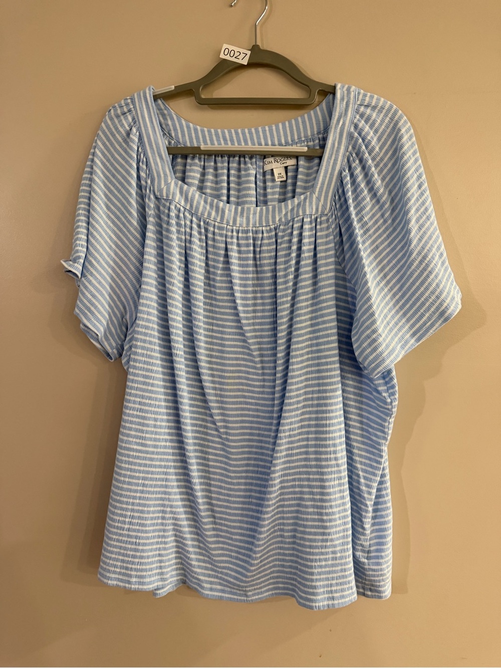 Kim Rogers Light Blue and White Striped Square Neck Tunic